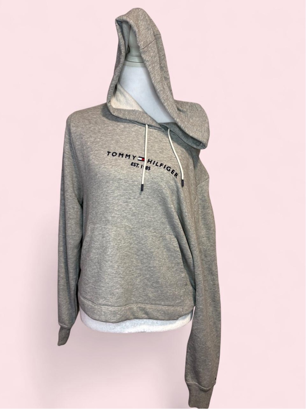 Tommy Hilfiger Gray Embroidered Logo Hoodie - Women's Pullover Sweatshirt